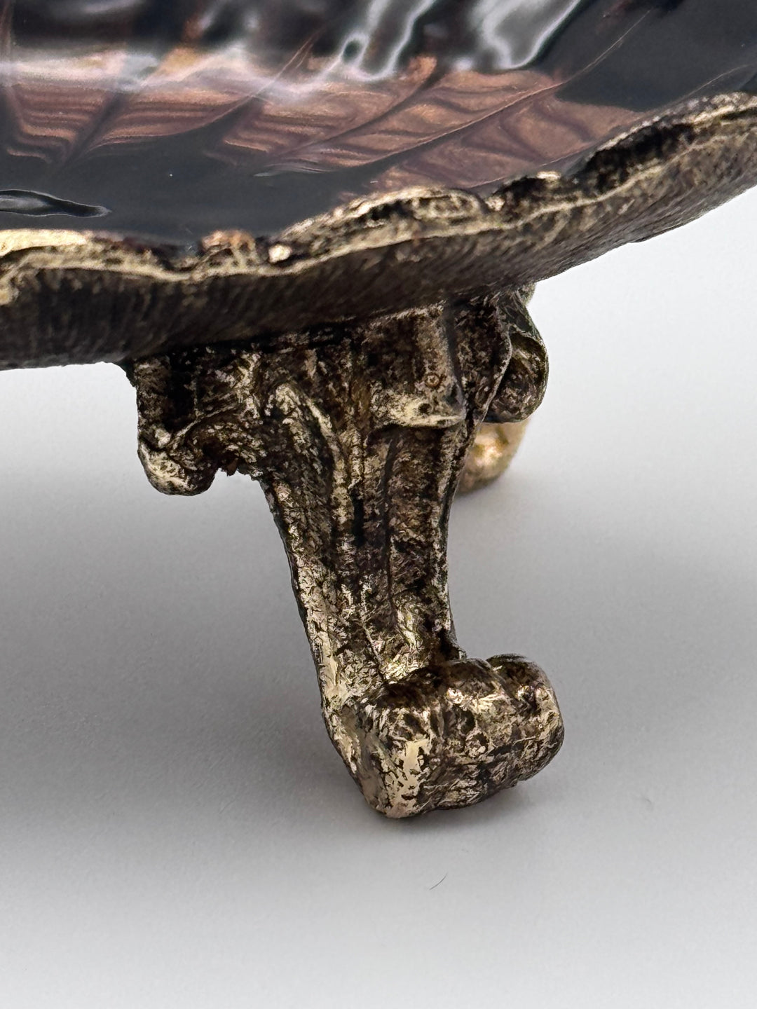 Enameled Pewter Footed Trinket Dish with Birds