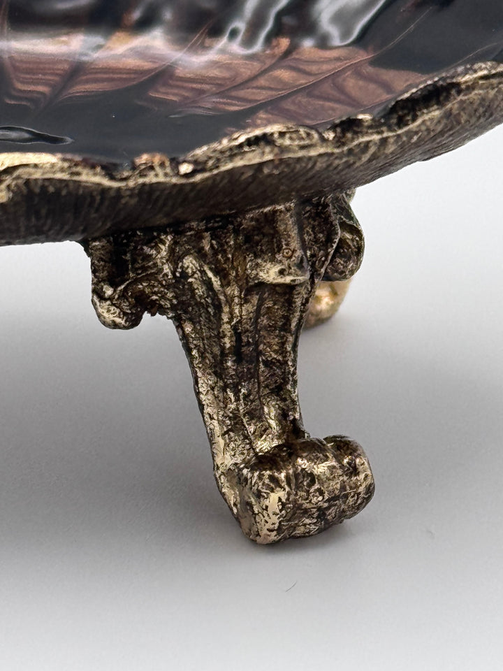 Enameled Pewter Footed Trinket Dish with Birds