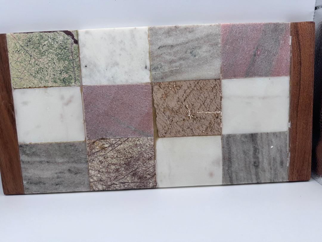 Marble and Wood Checkered Serving Board