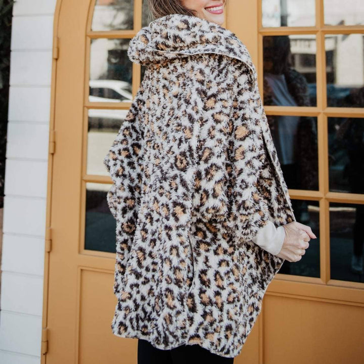 Tan Leopard Lightweight Hoodie Jacket with Pockets