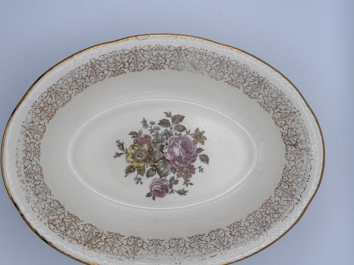 Vintage Brown Floral Serving Bowl – Made in the USA