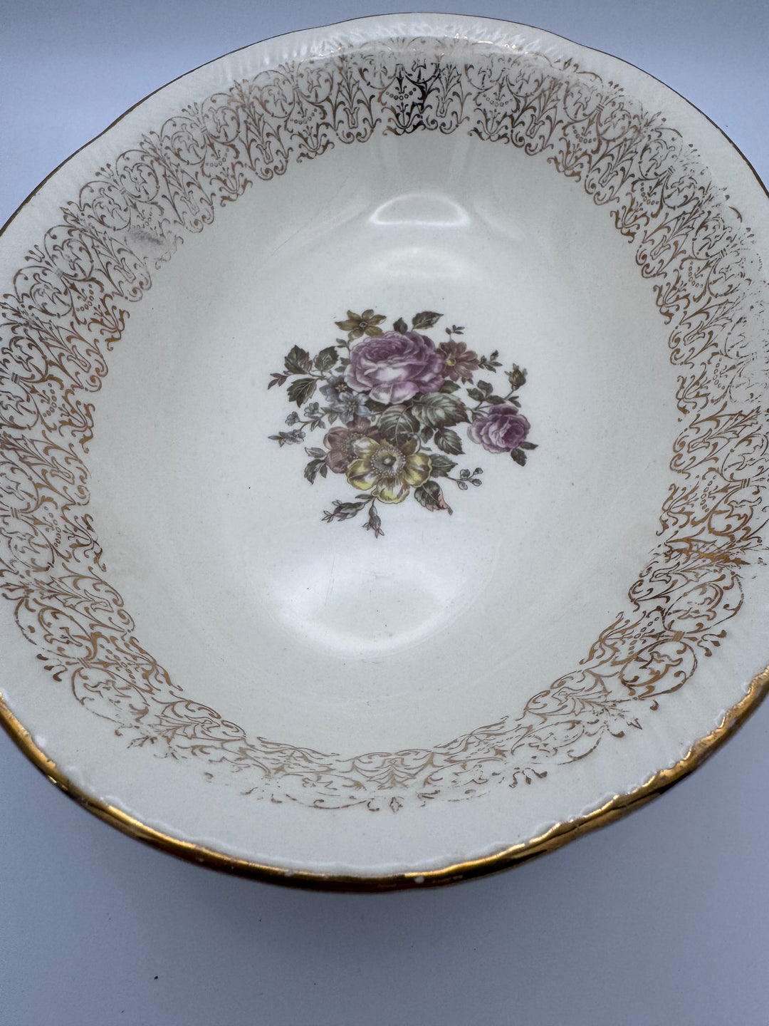 Vintage Brown Floral Serving Bowl – Made in the USA