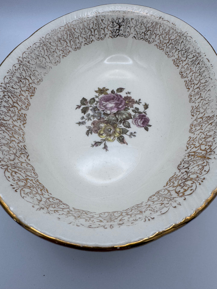 Vintage Brown Floral Serving Bowl – Made in the USA