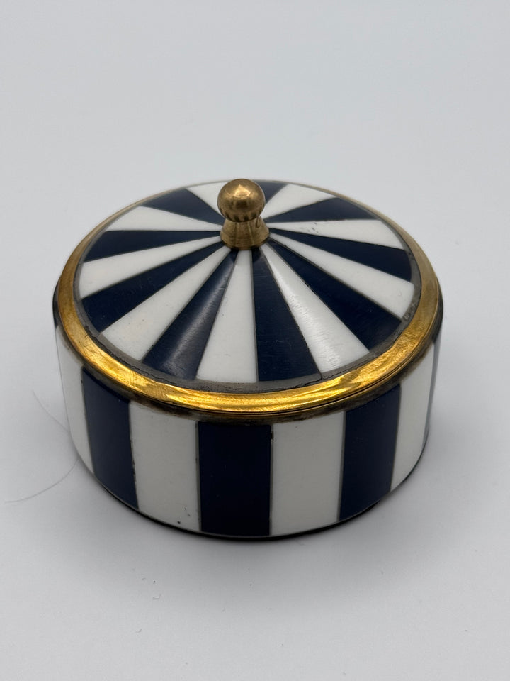Striped Brass &amp; Resin Round Trinket Box