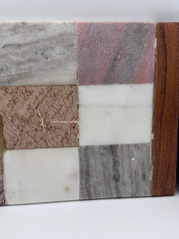 Marble and Wood Checkered Serving Board