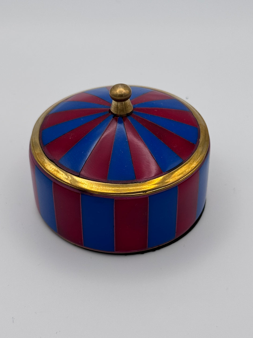 Striped Brass &amp; Resin Round Trinket Box