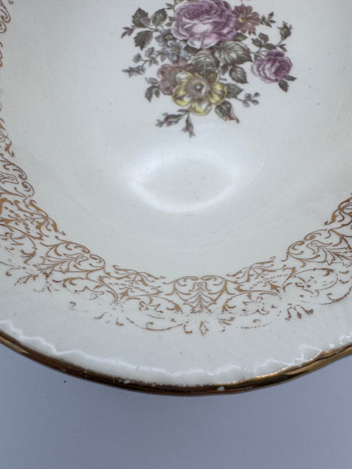 Vintage Brown Floral Serving Bowl – Made in the USA