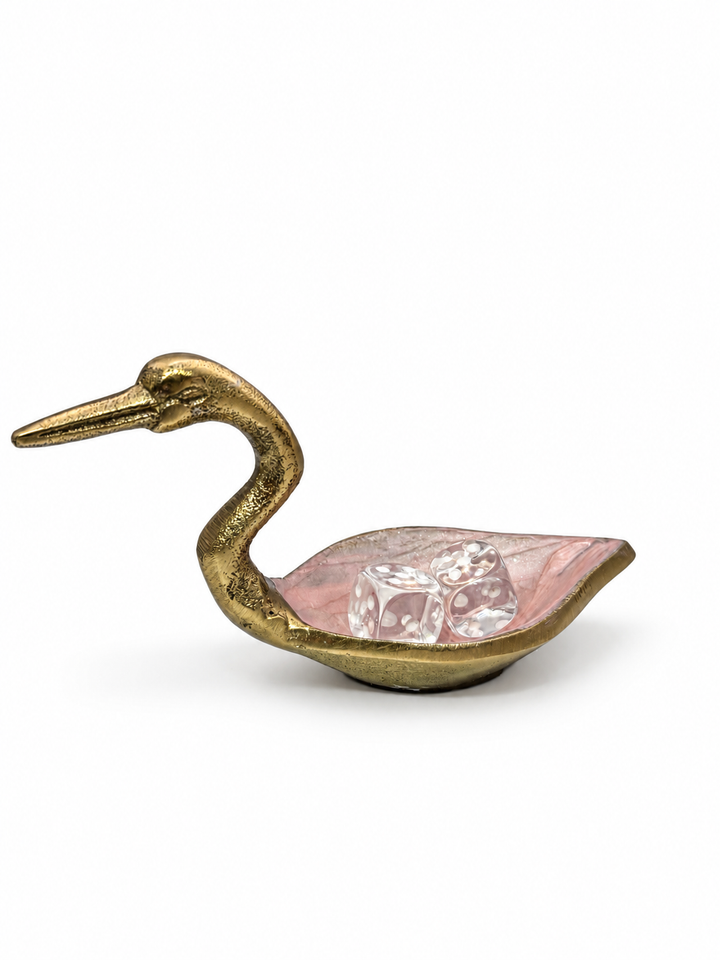 Enameled Bird Trinket Dish, Antique Gold &amp; Blush