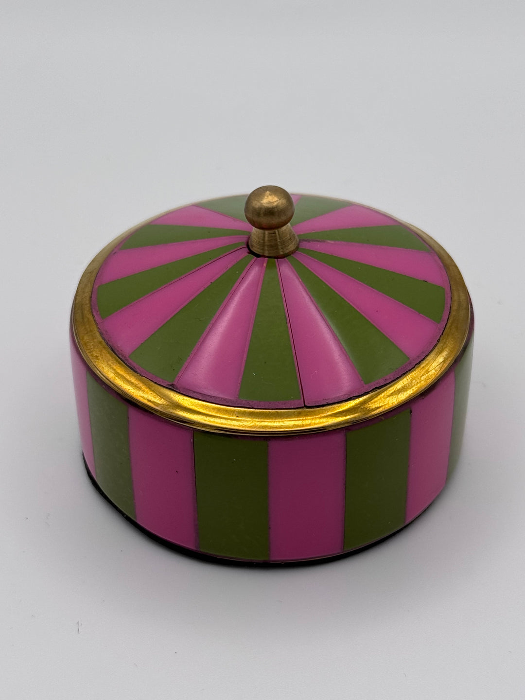Striped Brass &amp; Resin Round Trinket Box