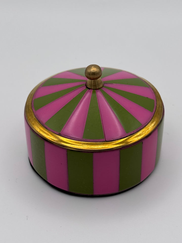 Striped Brass &amp; Resin Round Trinket Box