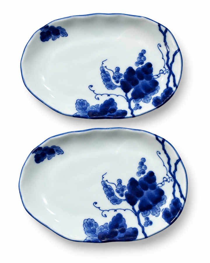 Blue &amp; White Grapevine Porcelain Dishes - Set of 2
