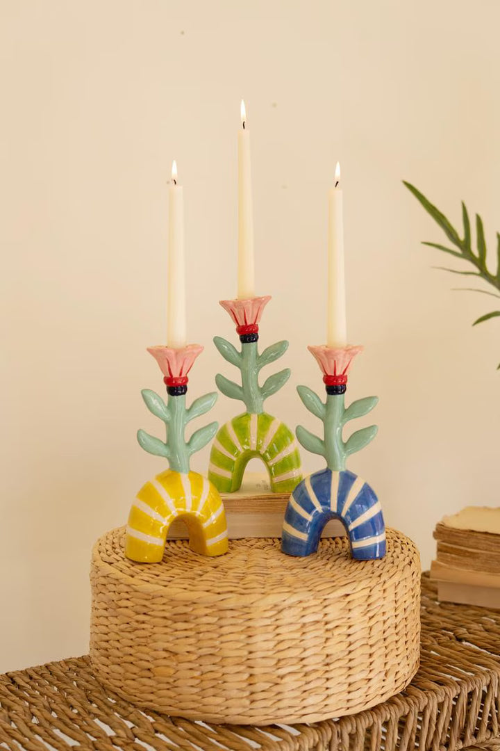 Ceramic Flower Taper Candle Holder