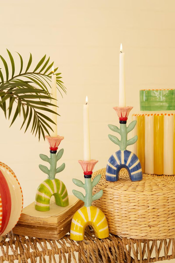 Ceramic Flower Taper Candle Holder