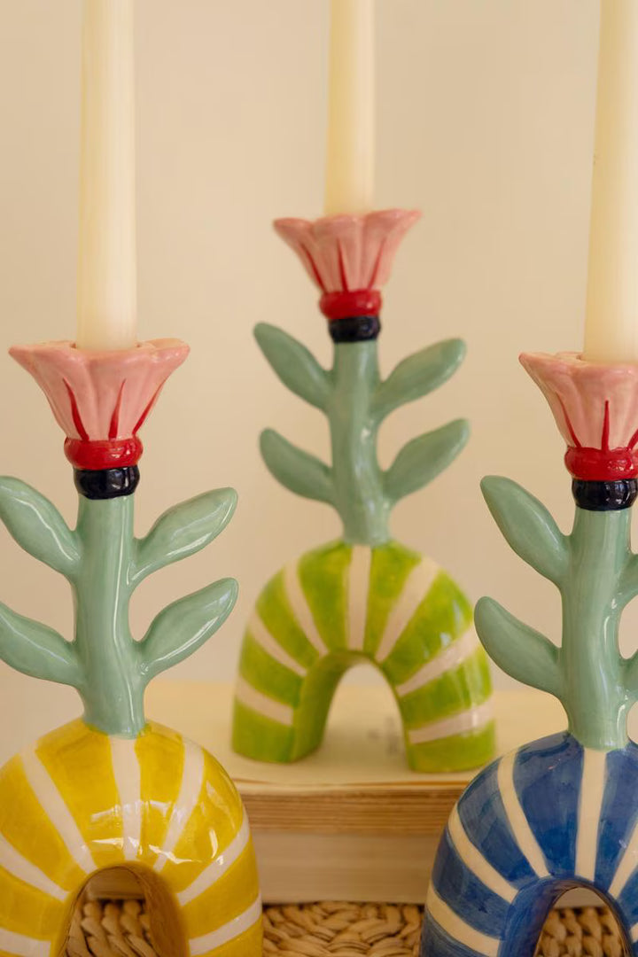 Ceramic Flower Taper Candle Holder