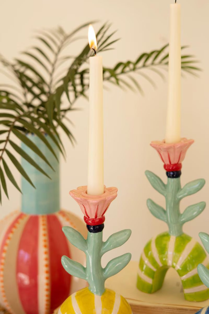 Ceramic Flower Taper Candle Holder