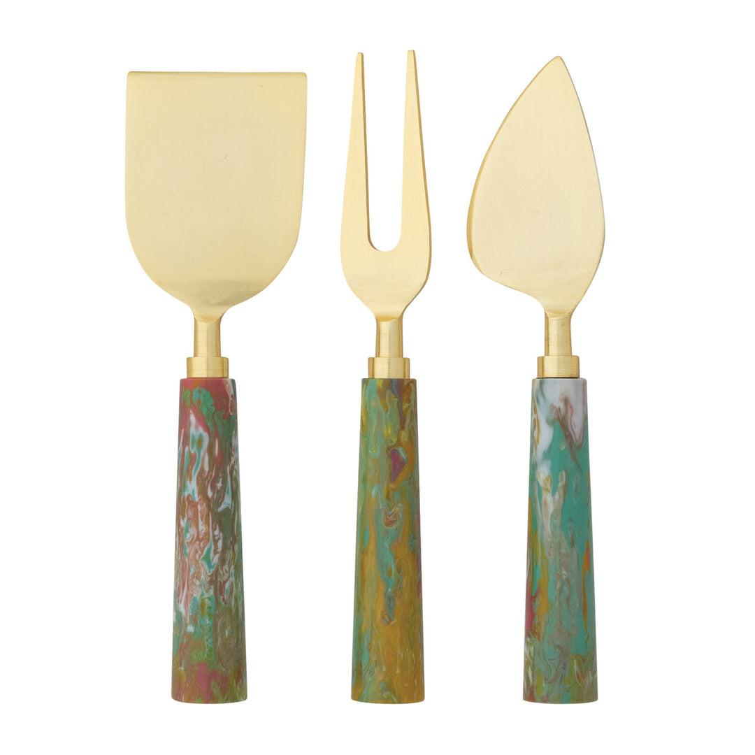 Marbled &amp; Gold Cheese Knives , Set of 3 in Drawstring Bag