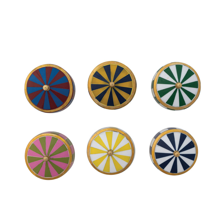Striped Brass &amp; Resin Round Trinket Box