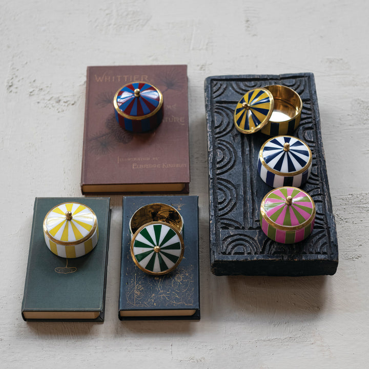 Striped Brass &amp; Resin Round Trinket Box