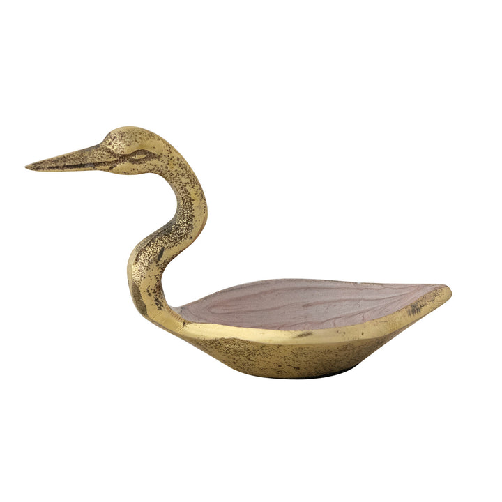Enameled Bird Trinket Dish, Antique Gold &amp; Blush