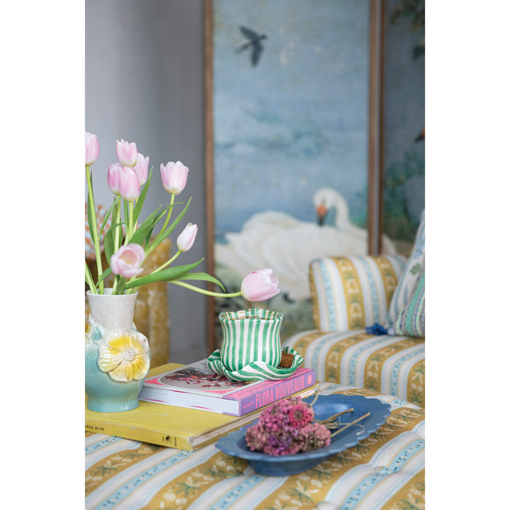 Hand-Painted Mug with Ruffled Saucer - 4 Colors