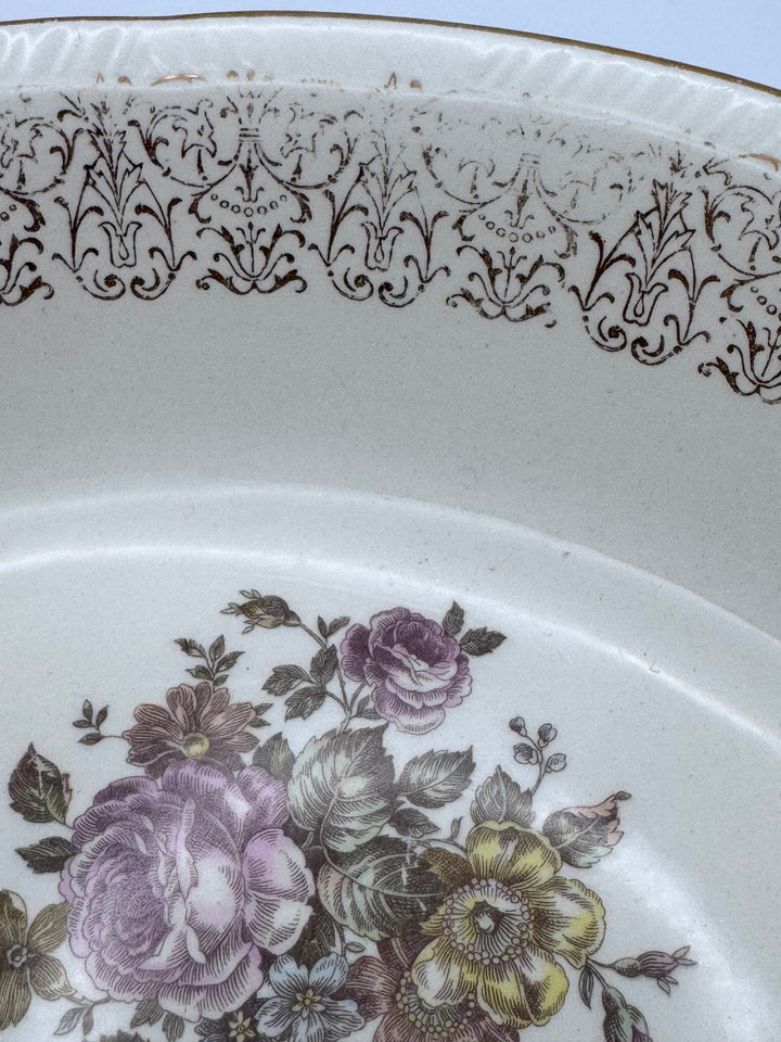 Vintage Brown Floral Serving Bowl – Made in the USA