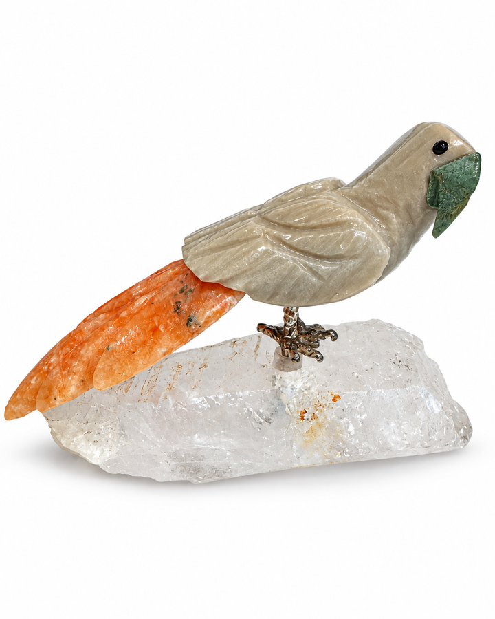 Vintage Brazilian Hand-Carved Bird on Quartz