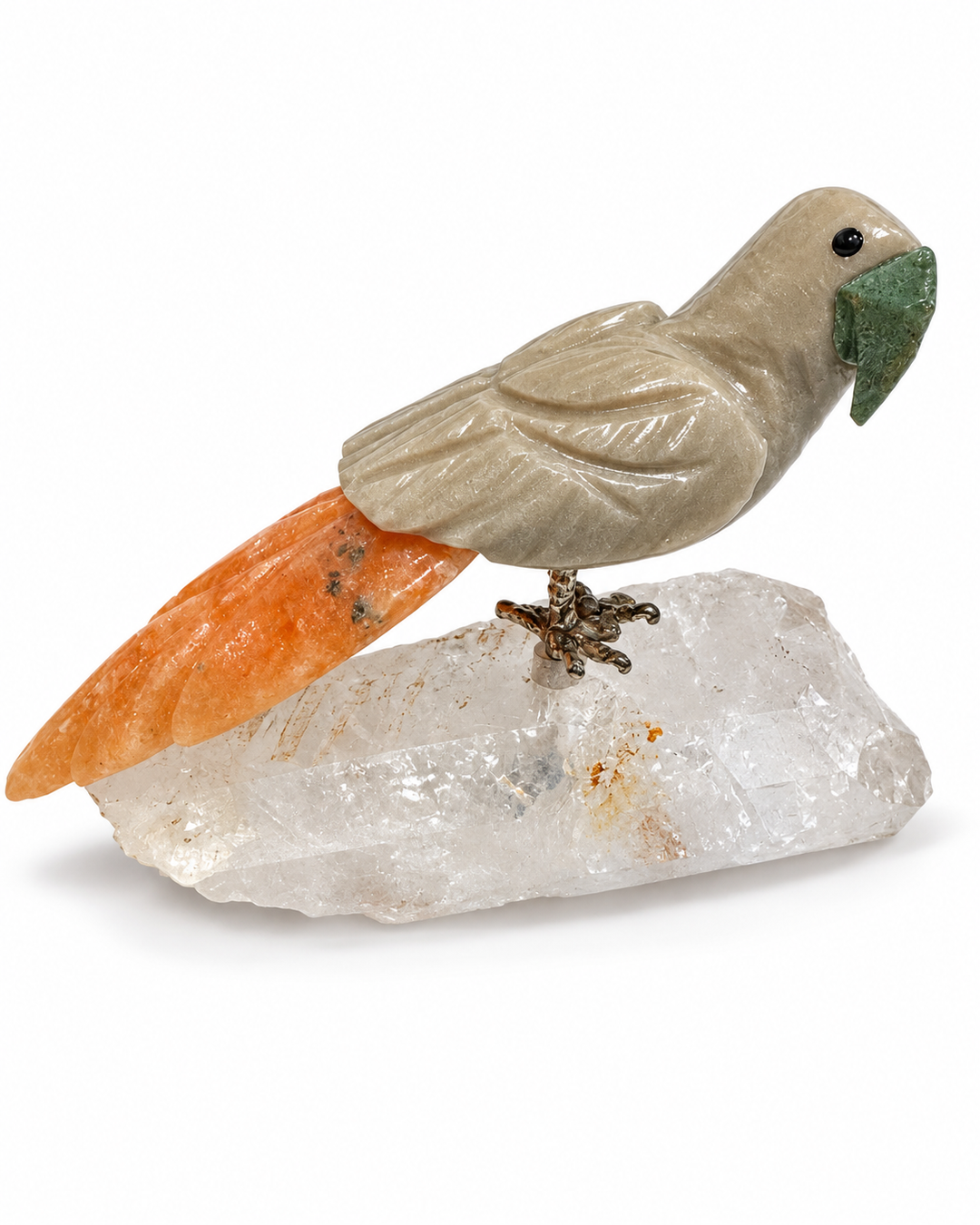 Vintage Brazilian Hand-Carved Bird on Quartz