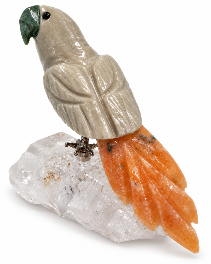 Vintage Brazilian Hand-Carved Bird on Quartz