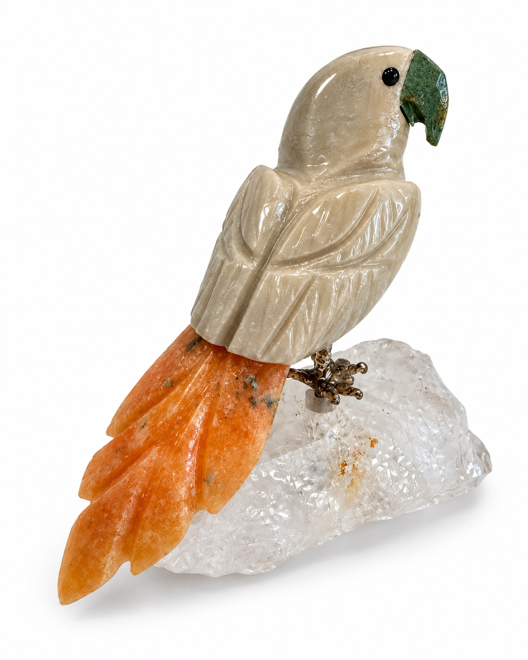 Vintage Brazilian Hand-Carved Bird on Quartz