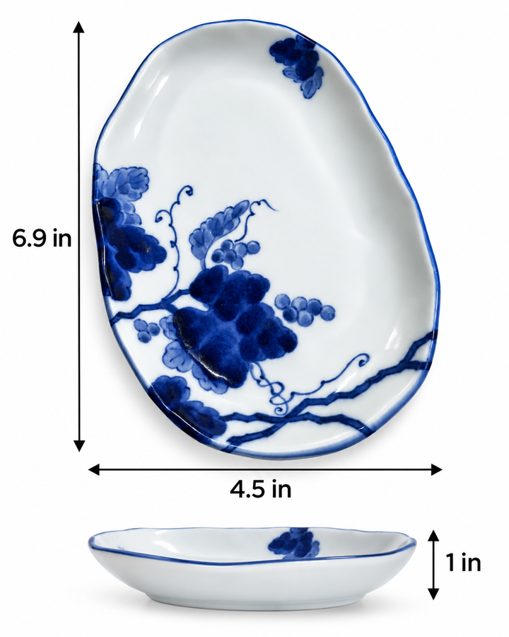 Blue &amp; White Grapevine Porcelain Dishes - Set of 2
