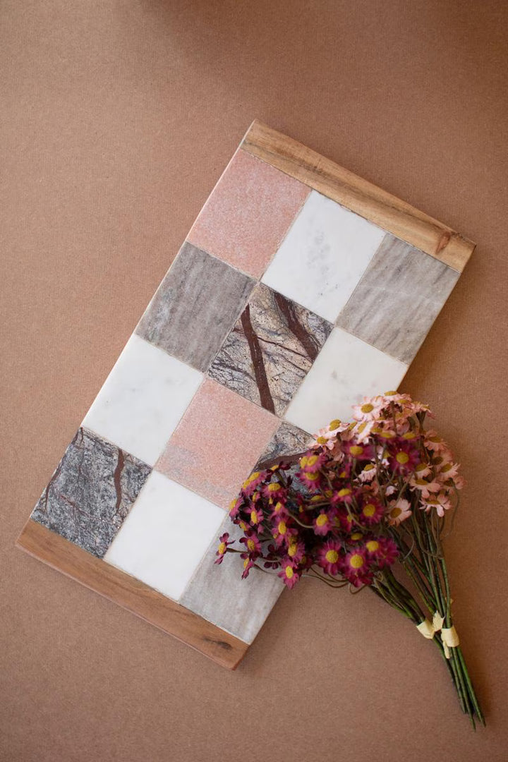 Marble and Wood Checkered Serving Board