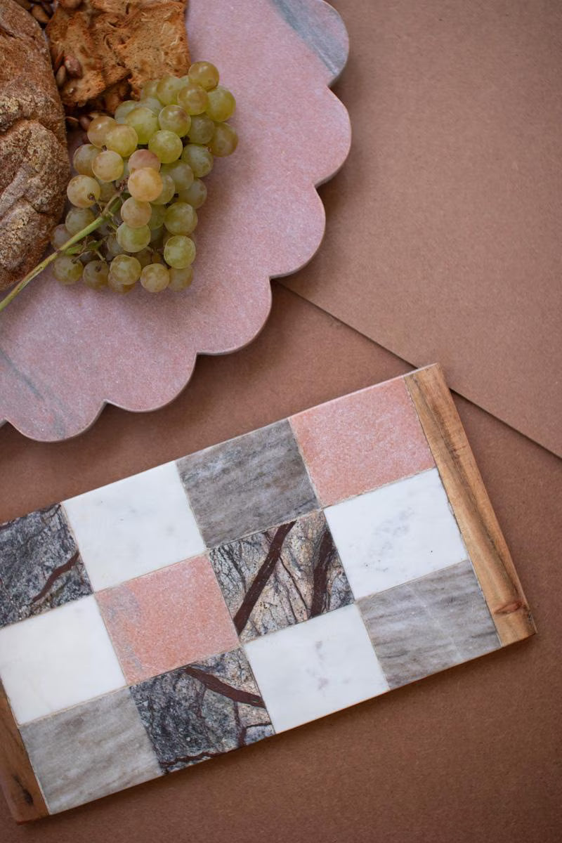 Marble and Wood Checkered Serving Board