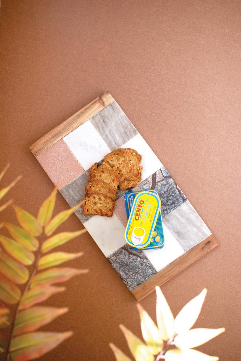 Marble and Wood Checkered Serving Board
