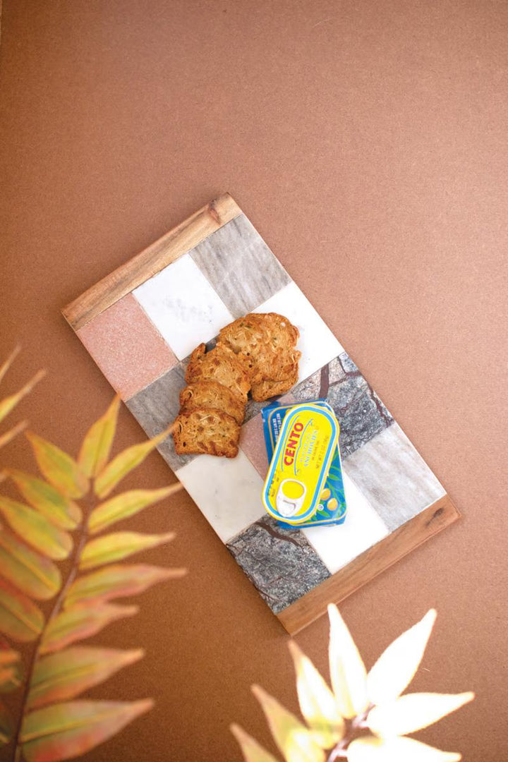 Marble and Wood Checkered Serving Board