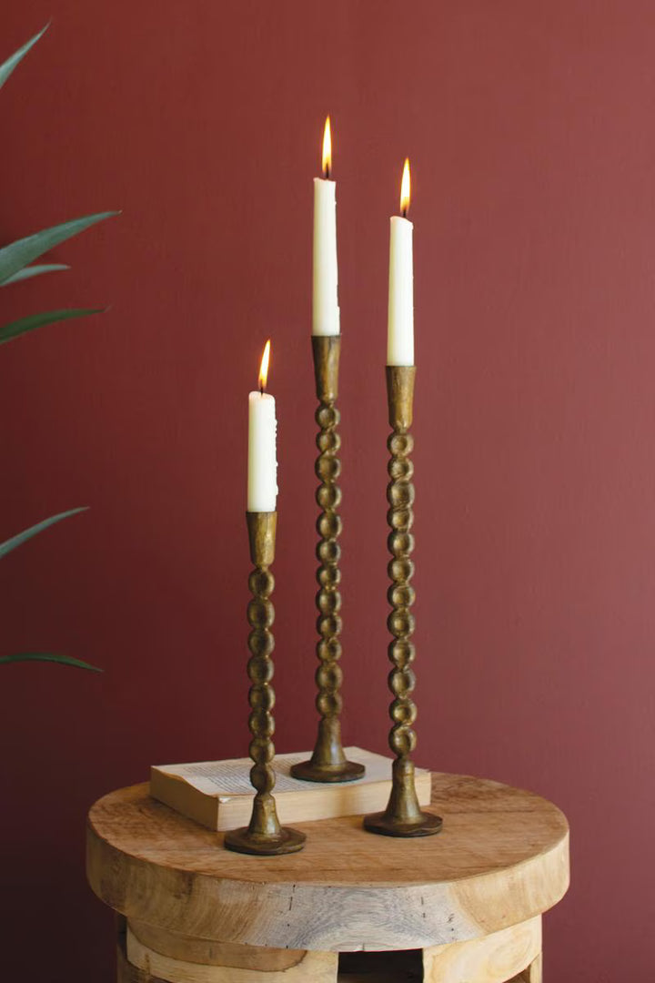 Antique Brass Taper Candle Holders, Set of 3