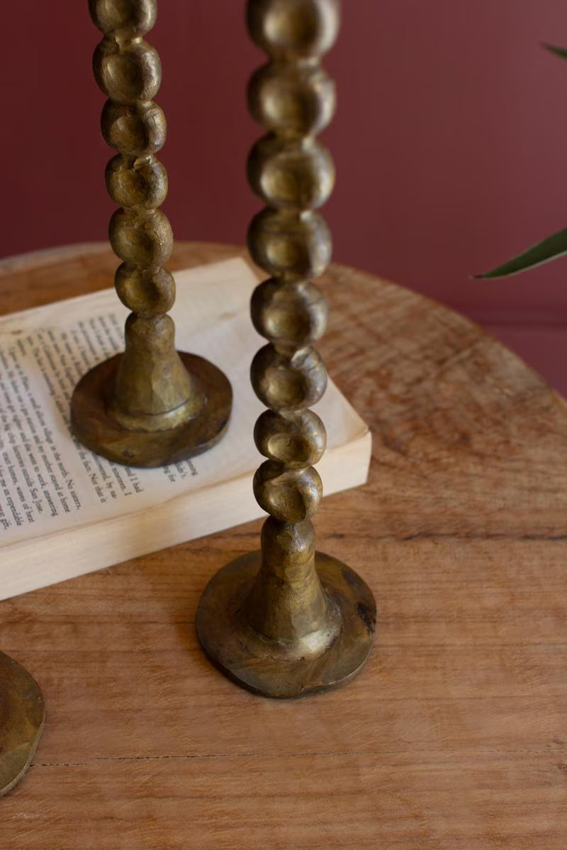 Antique Brass Taper Candle Holders, Set of 3