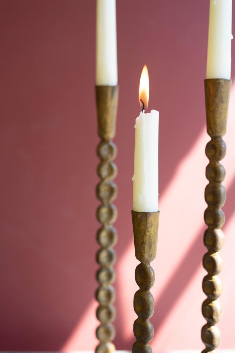 Antique Brass Taper Candle Holders, Set of 3
