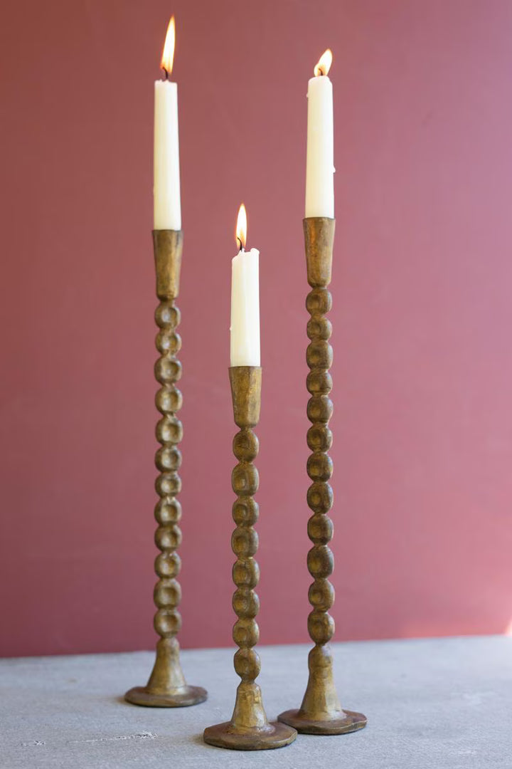 Antique Brass Taper Candle Holders, Set of 3