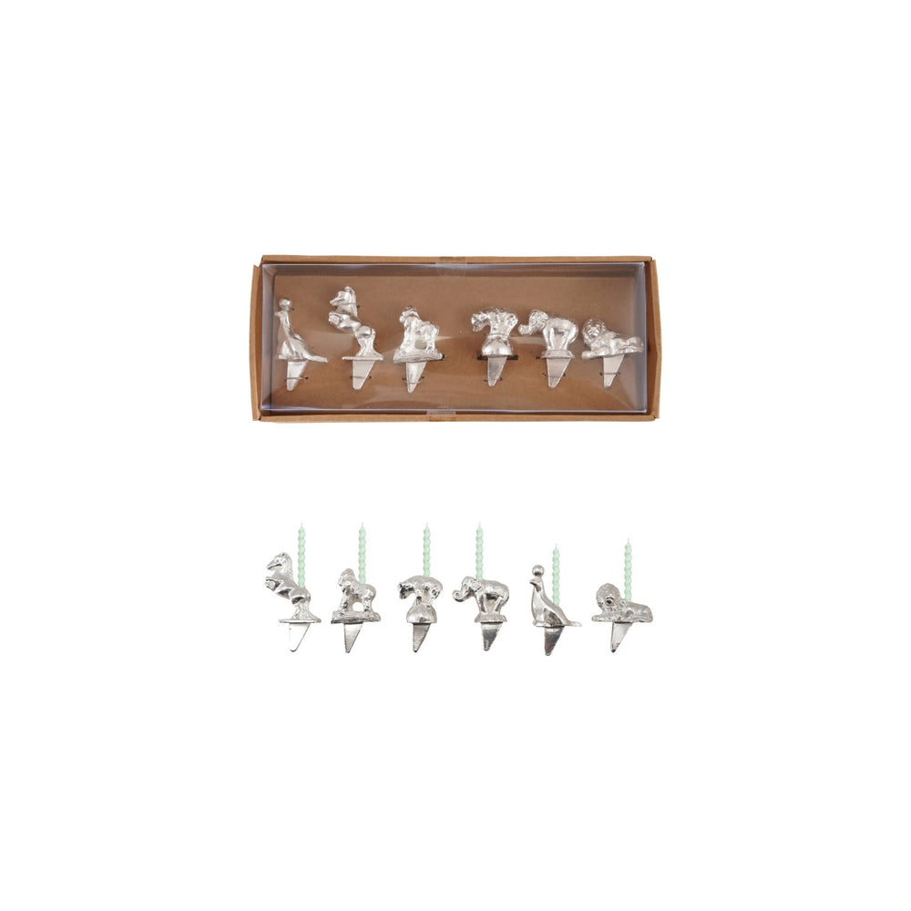 Zinc Alloy Circus Animal Birthday Cake Candle Holders, Boxed Set of 6