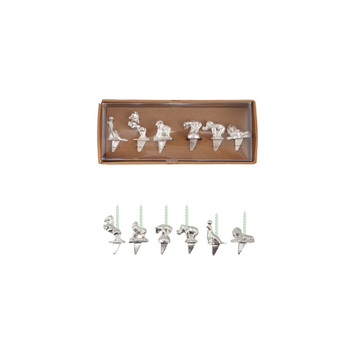 Zinc Alloy Circus Animal Birthday Cake Candle Holders, Boxed Set of 6
