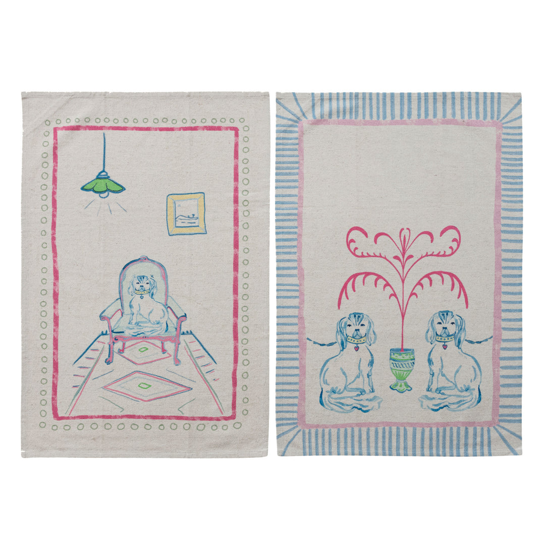 Cotton & Linen Tea Towel with Staffordshire Dog Scene, 2 Styles