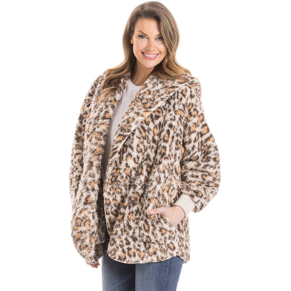 Tan Leopard Lightweight Hoodie Jacket with Pockets