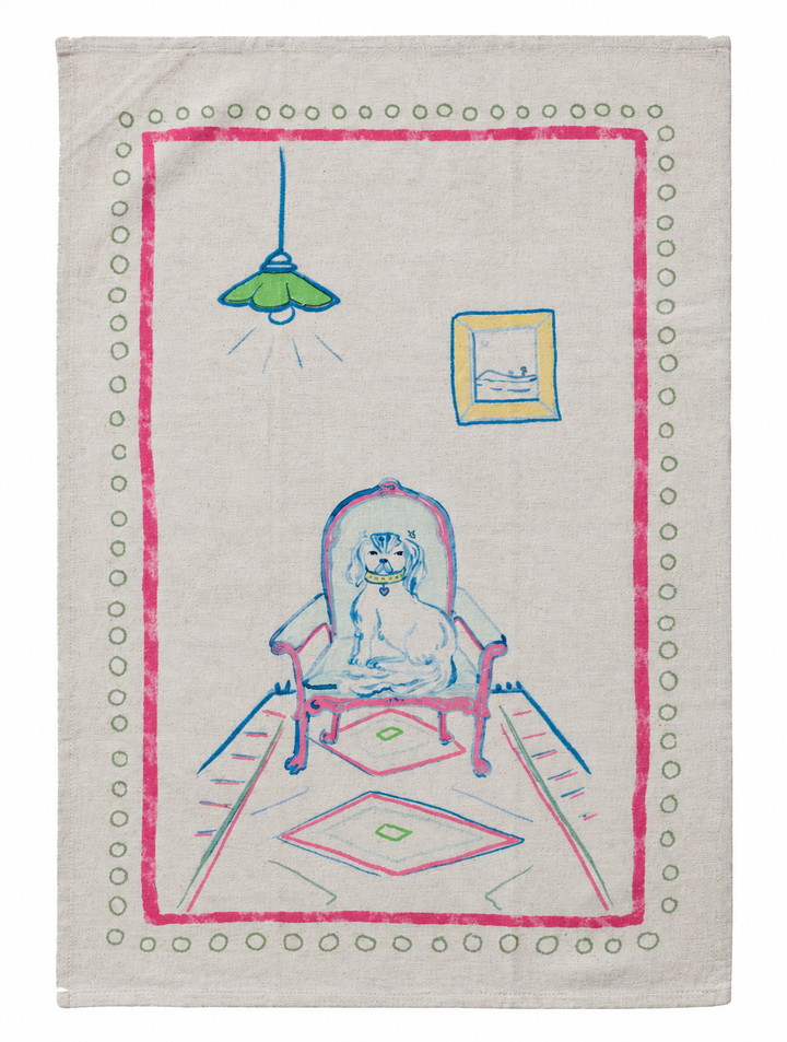 Cotton &amp; Linen Tea Towel with Dogs - 2 Styles