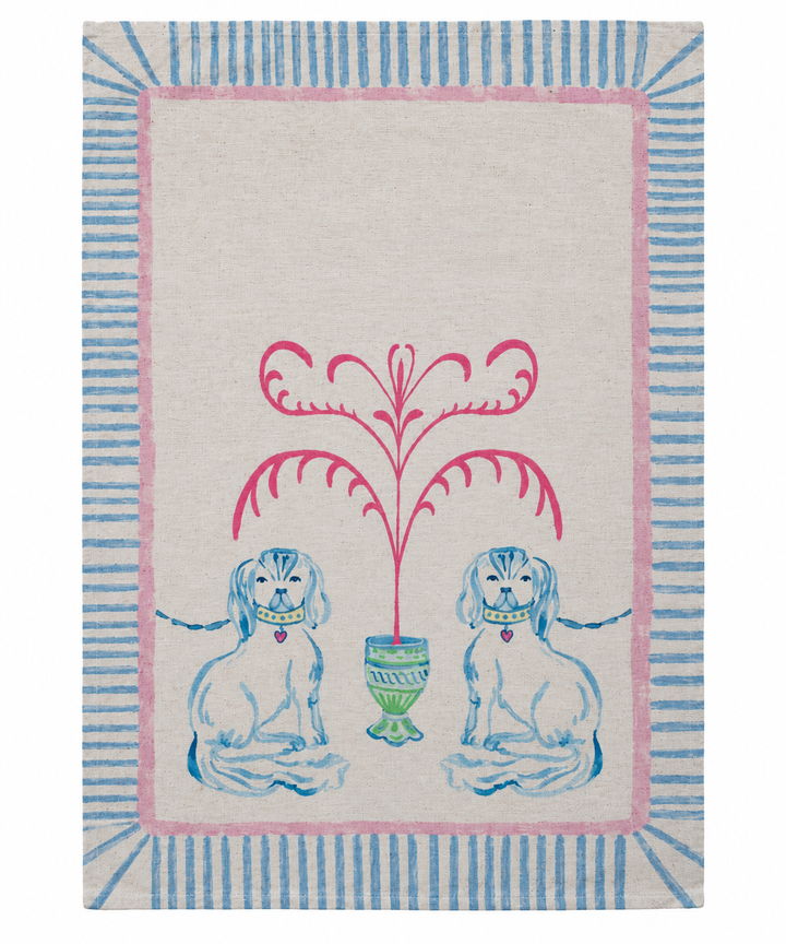 Cotton &amp; Linen Tea Towel with Dogs - 2 Styles
